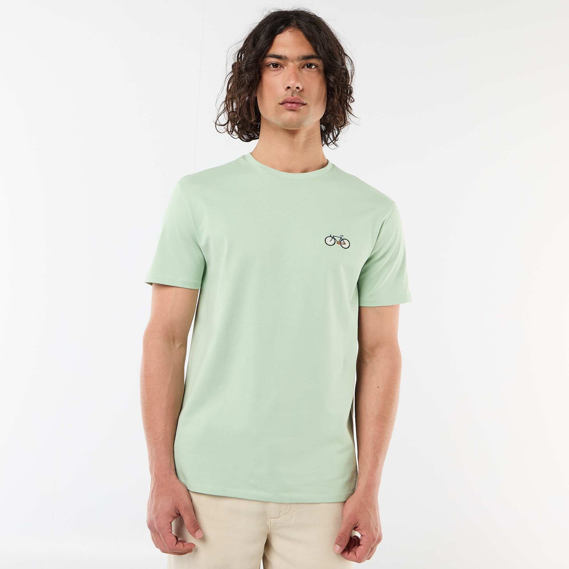 Plain short-sleeved T-shirt with embroidery GREEN
