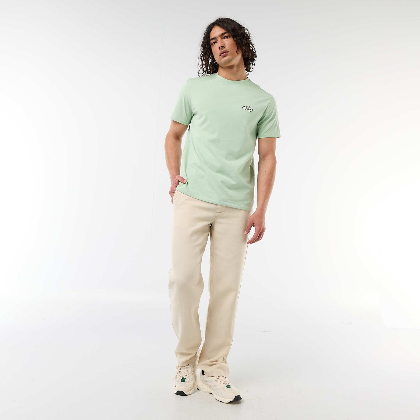Plain short-sleeved T-shirt with embroidery GREEN