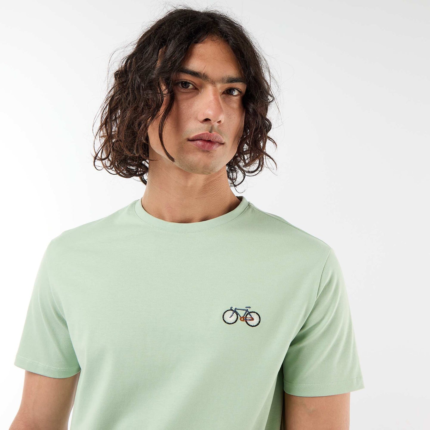Plain short-sleeved T-shirt with embroidery GREEN