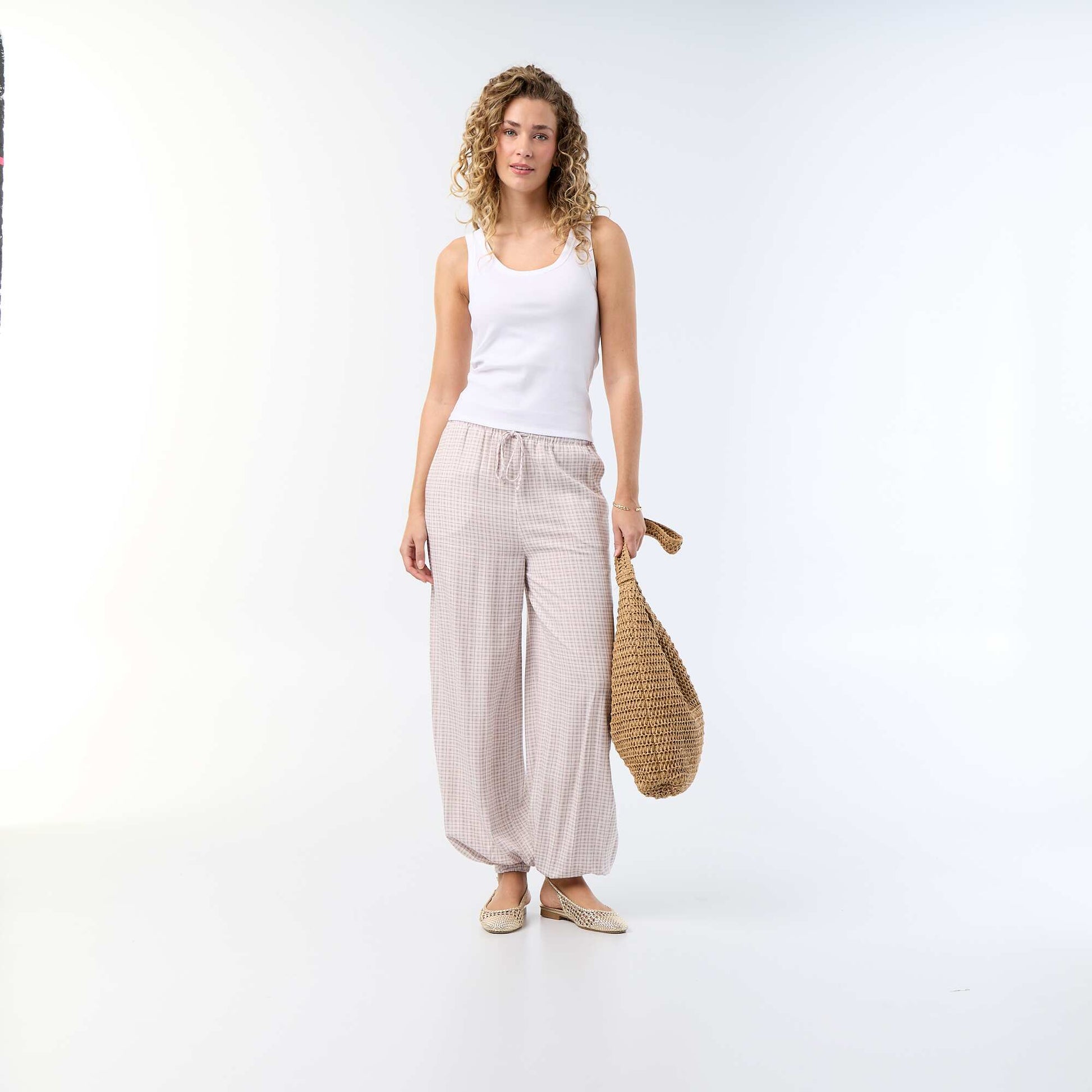 Solid Color Balloon Fit Trousers with 2 Pockets PURPLE