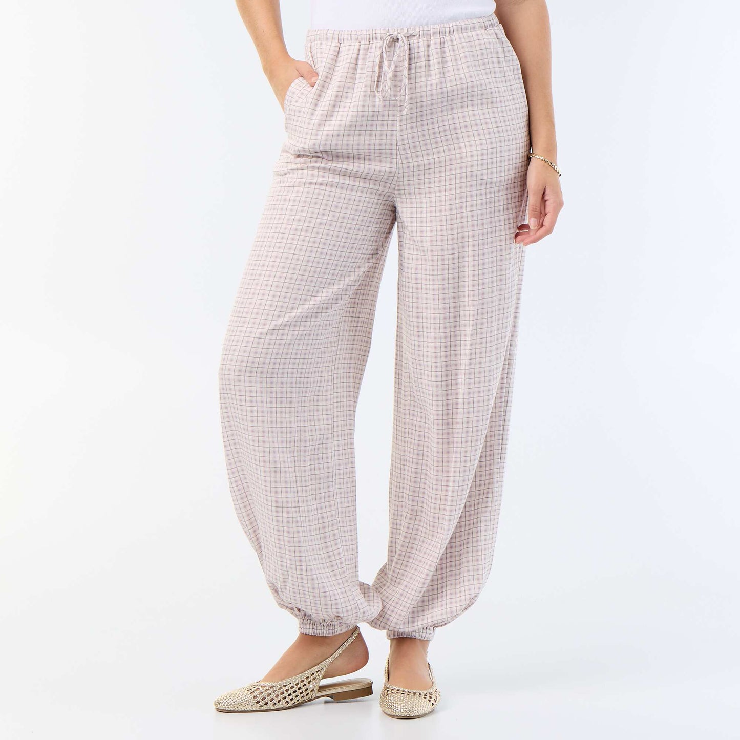 Solid Color Balloon Fit Trousers with 2 Pockets PURPLE
