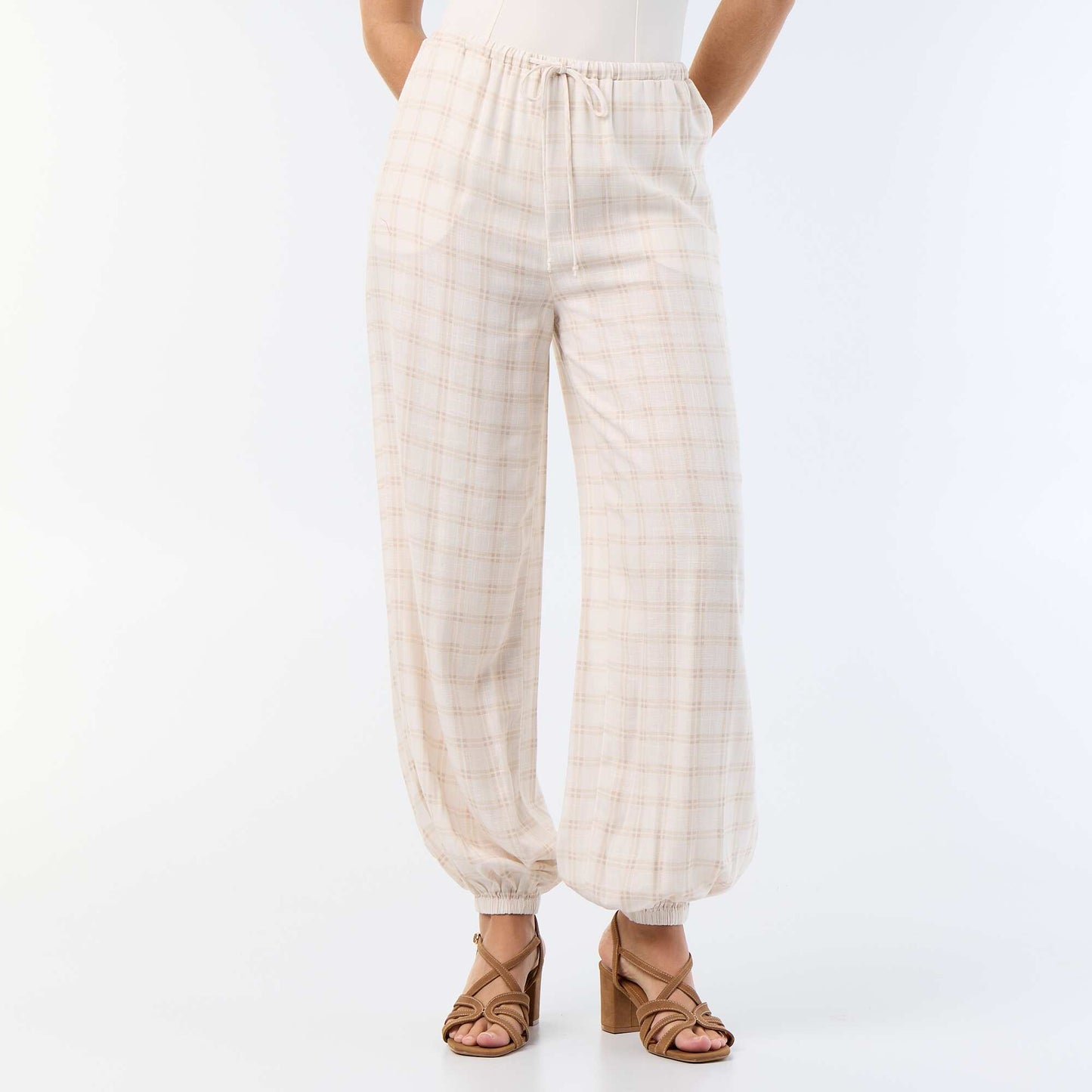 Solid Color Balloon Fit Trousers with 2 Pockets BEIGE