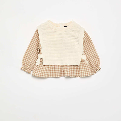 Cotton Voile Sleeve Sweater BEIGE