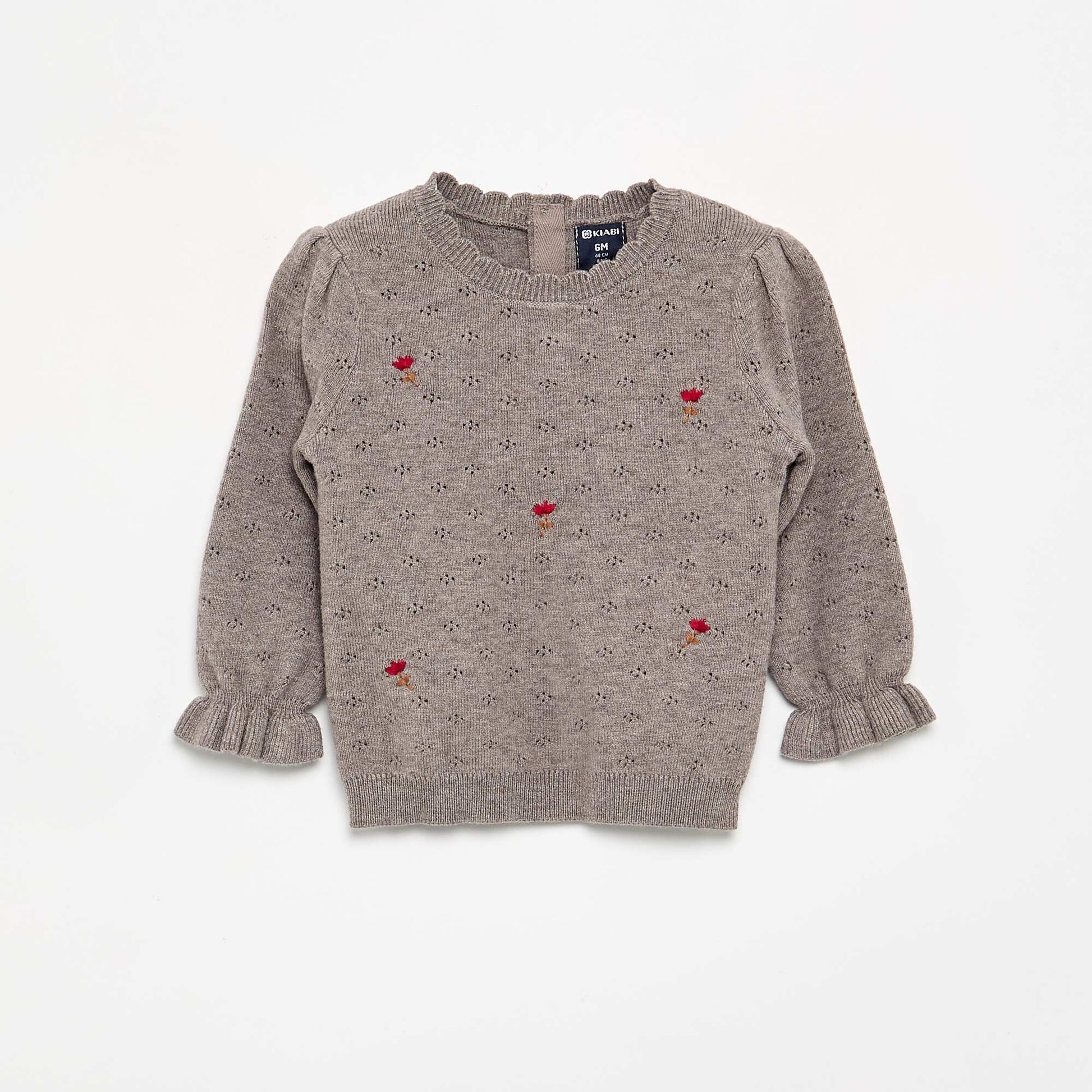 Embroidered Pointelle Knit Sweater BROWN