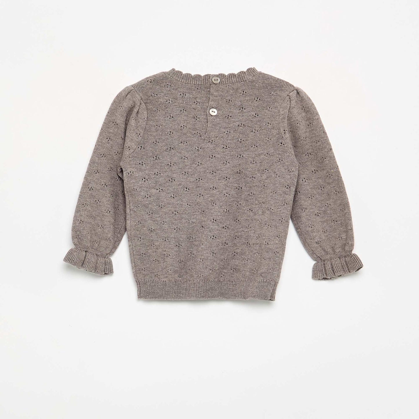 Embroidered Pointelle Knit Sweater BROWN