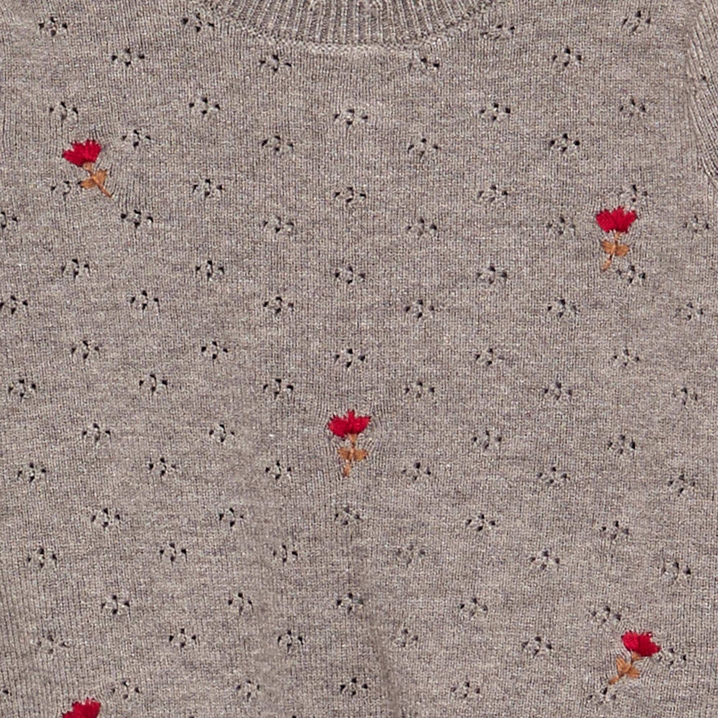 Embroidered Pointelle Knit Sweater BROWN