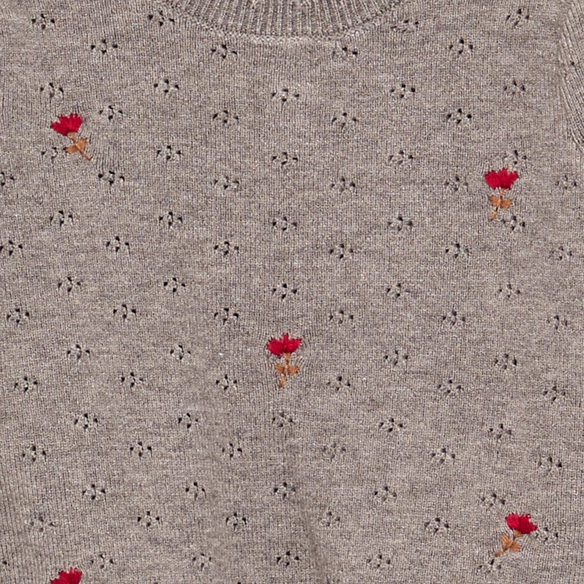 Embroidered Pointelle Knit Sweater BROWN