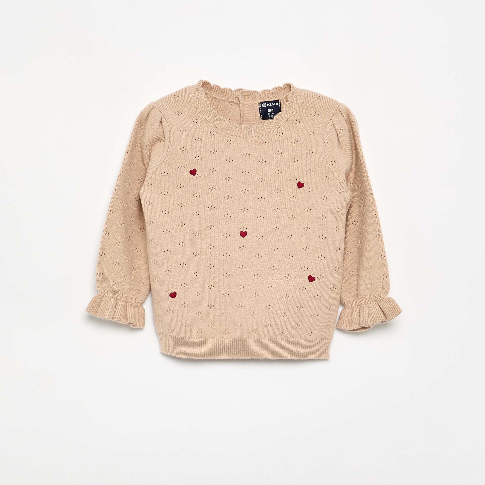Embroidered Pointelle Knit Sweater BEIGE