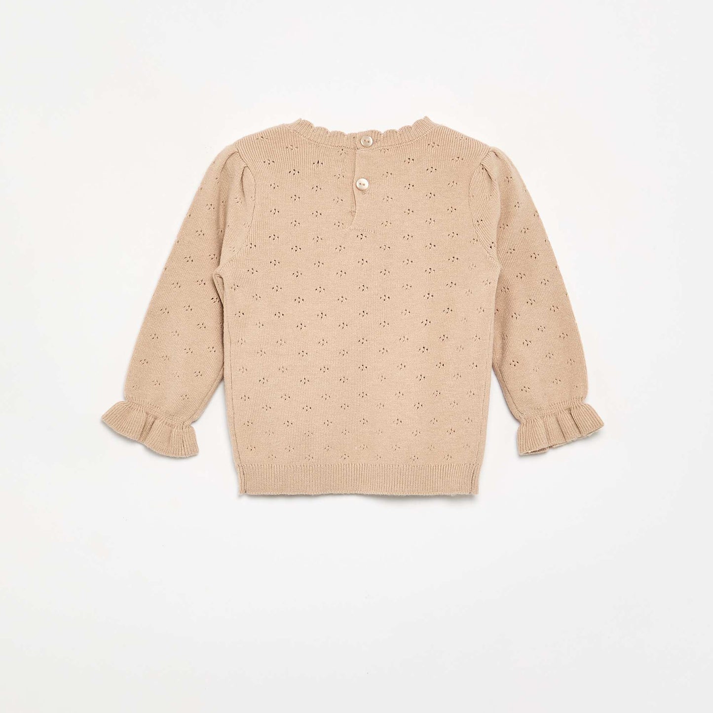 Embroidered Pointelle Knit Sweater BEIGE