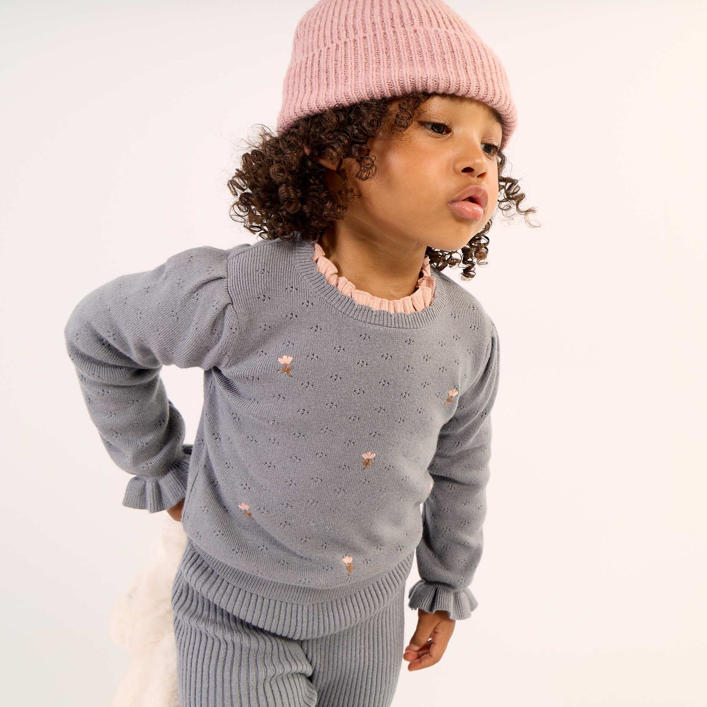 Embroidered Pointelle Knit Sweater BLUE