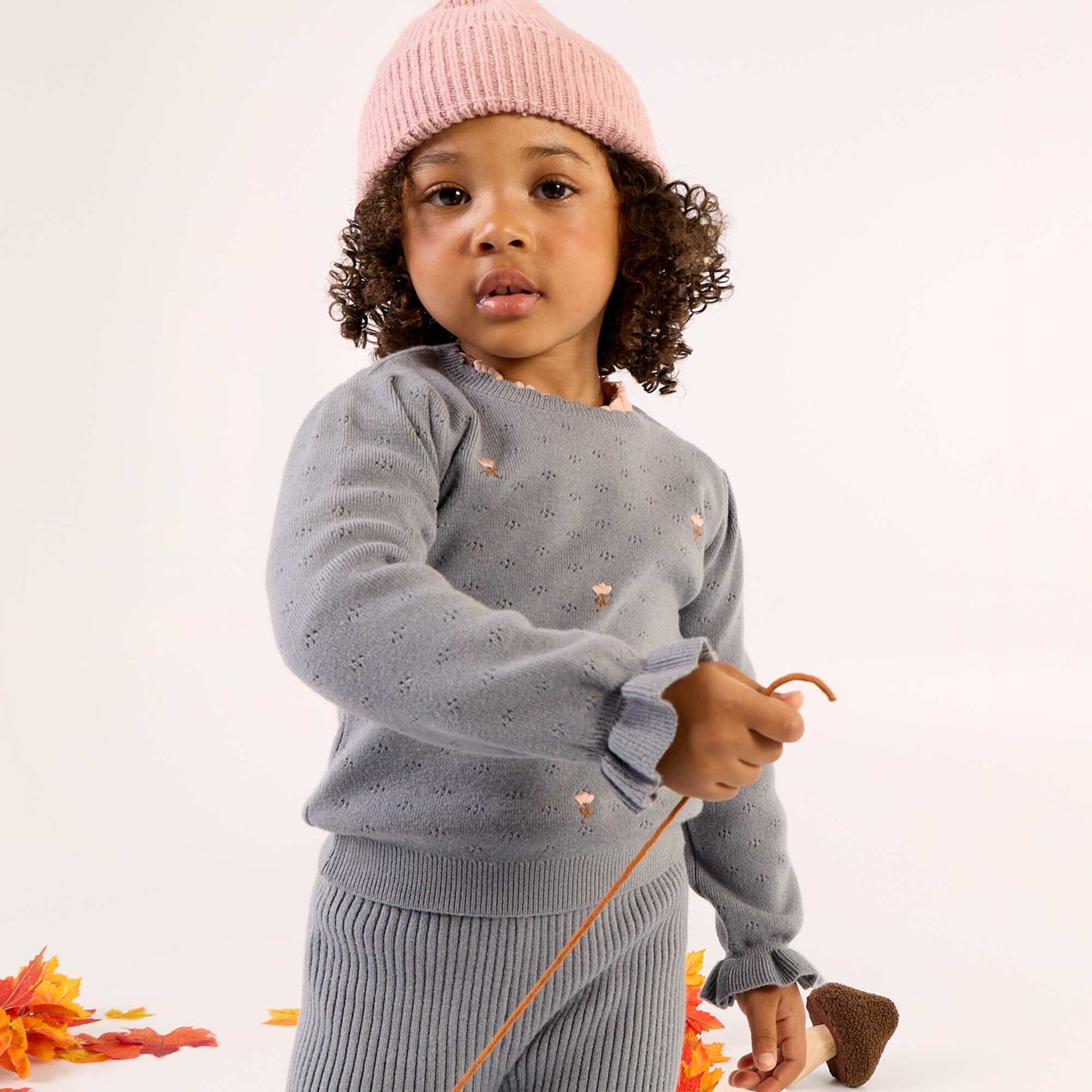 Embroidered Pointelle Knit Sweater BLUE