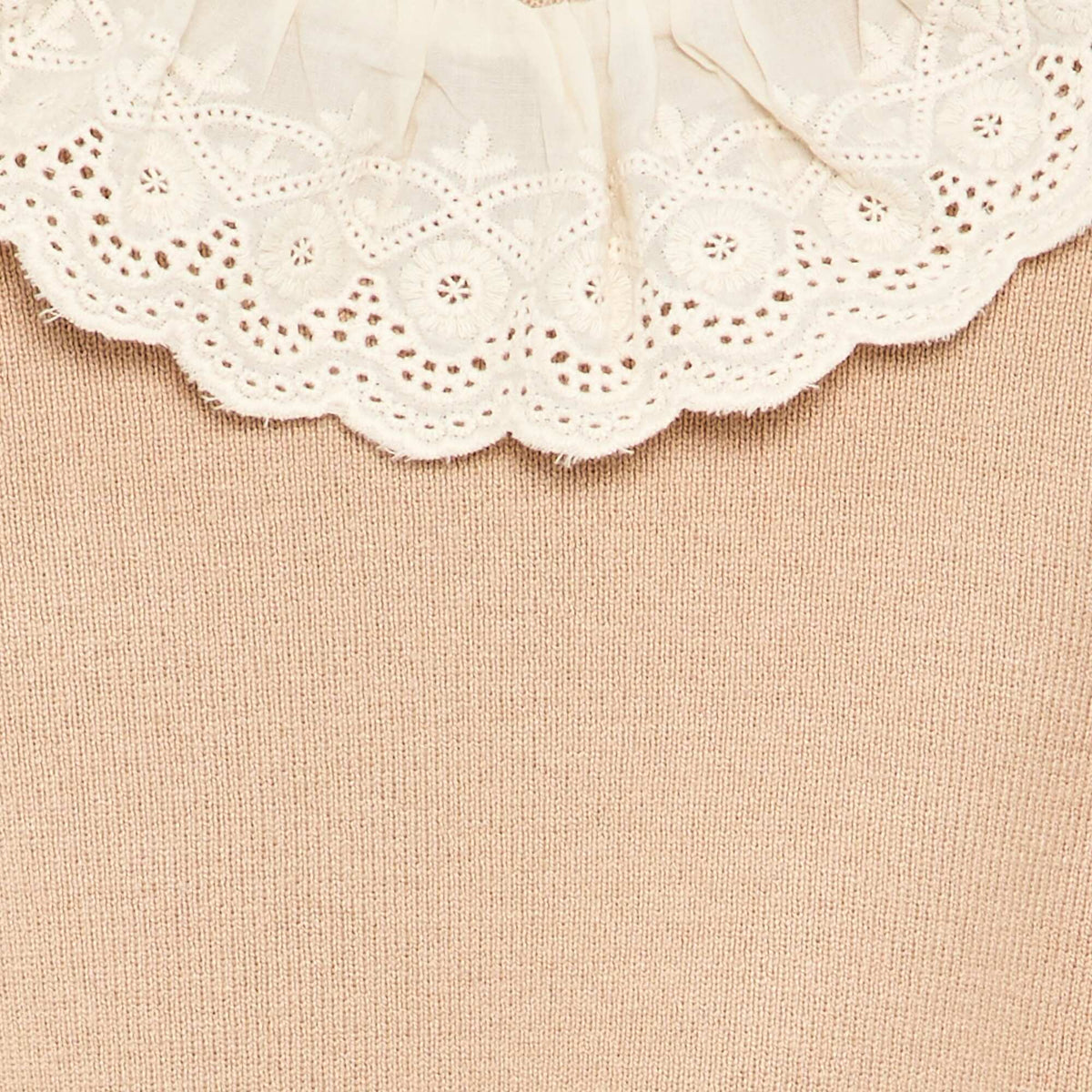 Sweater with charming Broderie Anglaise collar BEIGE