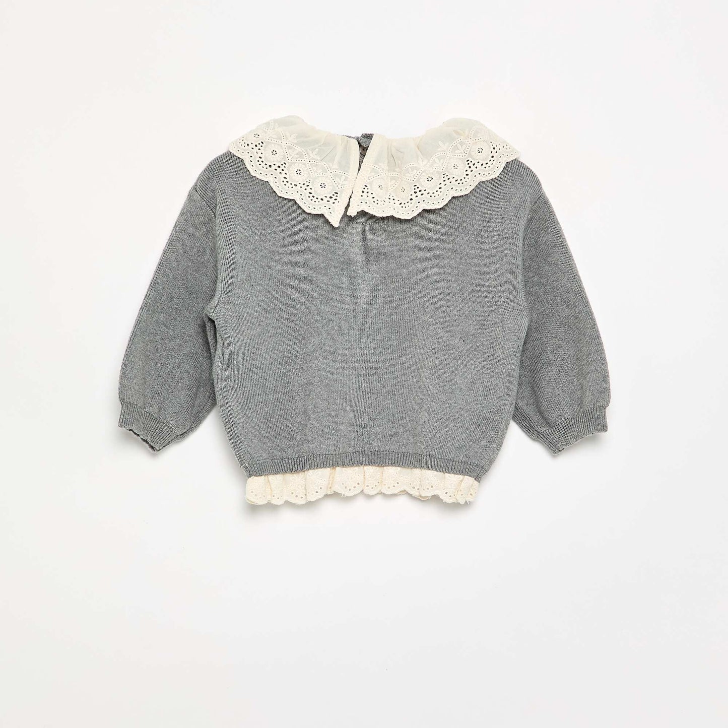 Sweater with charming Broderie Anglaise collar GREY