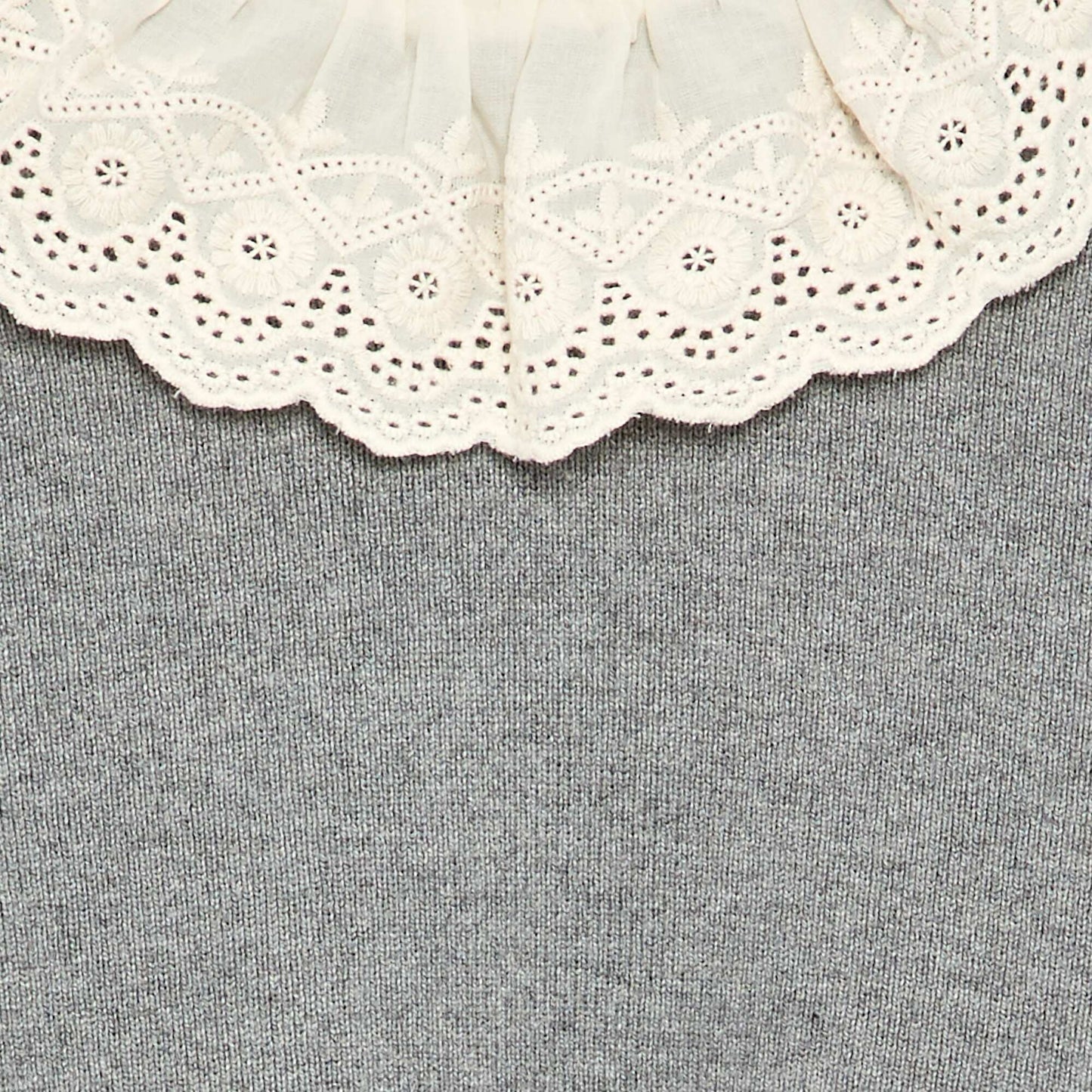 Sweater with charming Broderie Anglaise collar GREY