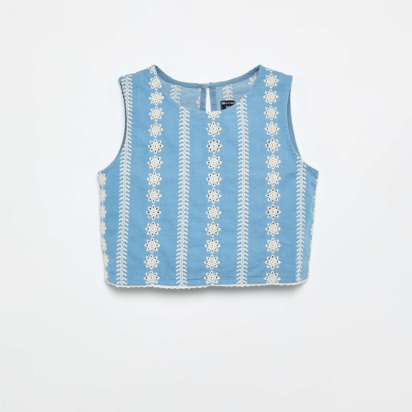 Sleeveless Blouse with All-Over Embroidery BLUE