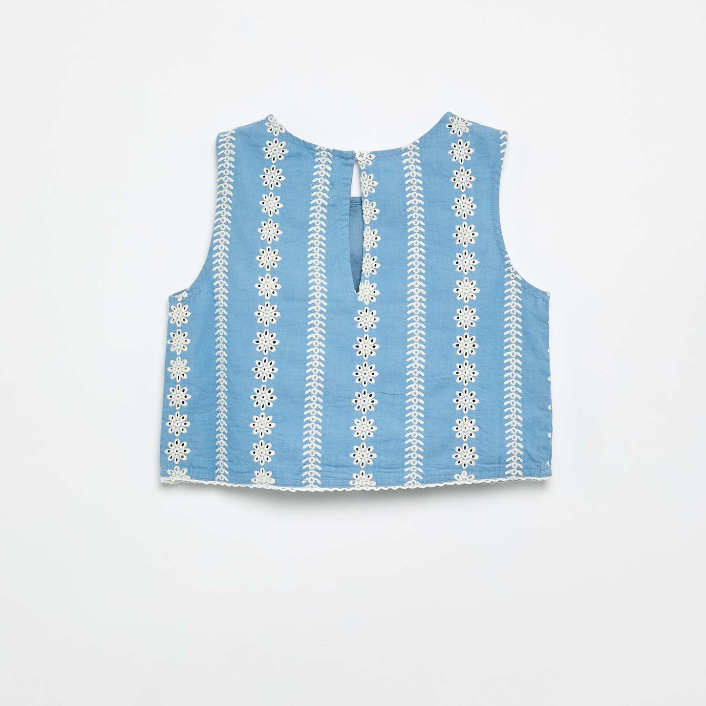 Sleeveless Blouse with All-Over Embroidery BLUE