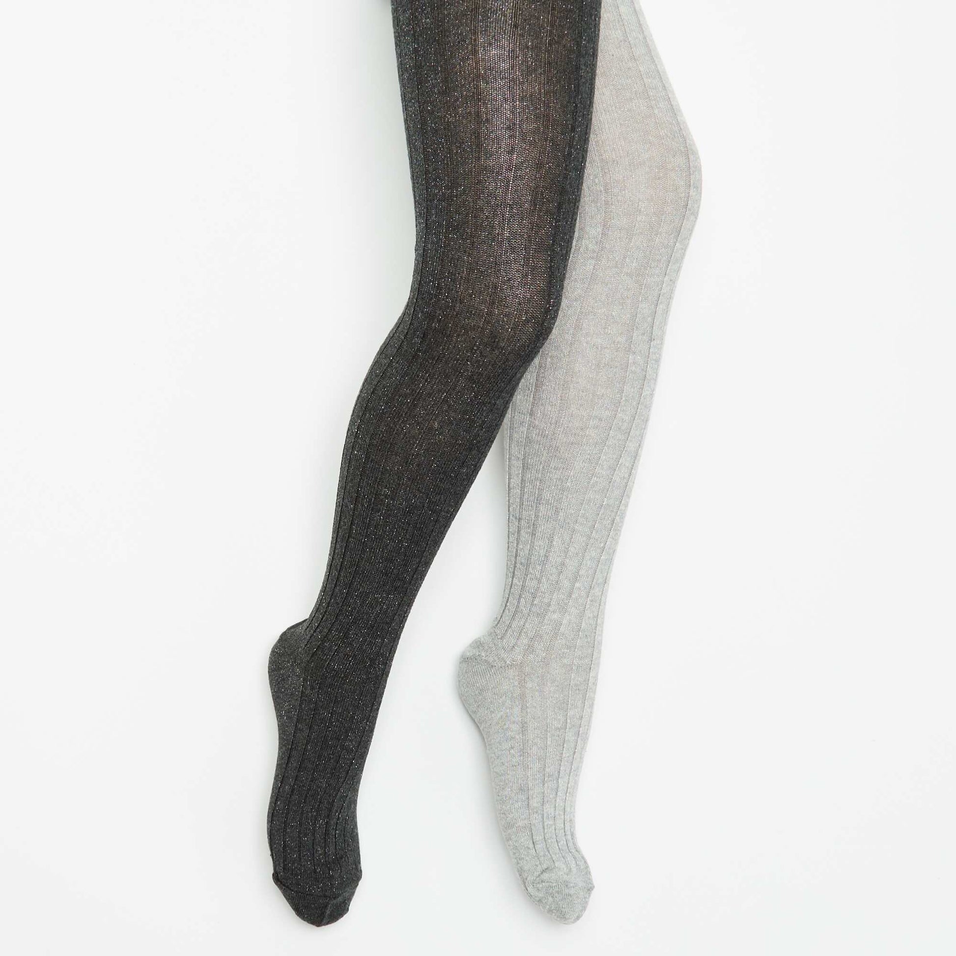 2-pack of Ribbed Tights GREY