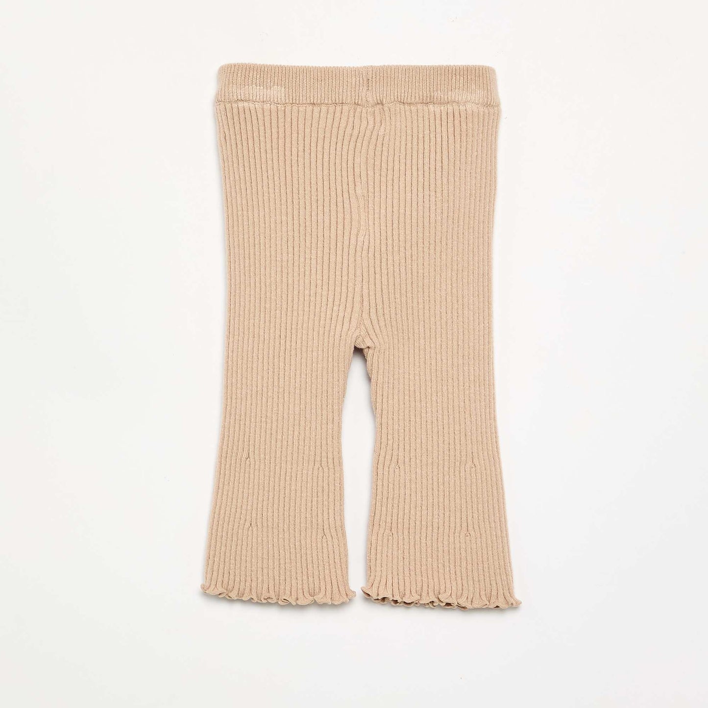 Solid Ribbed Knit Leggings BEIGE