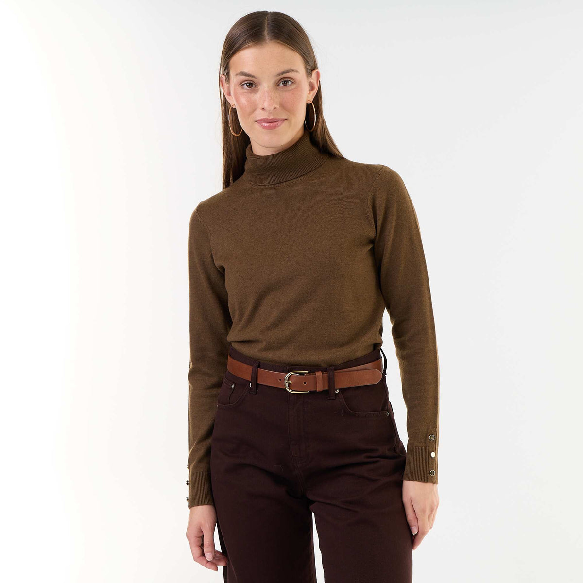 Fine Gauge Turtleneck Sweater BROWN