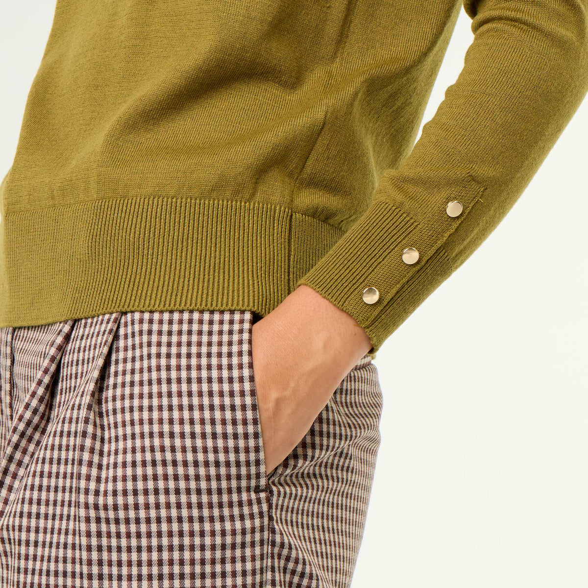 Fine Gauge Knit Round Neck Sweater GREEN