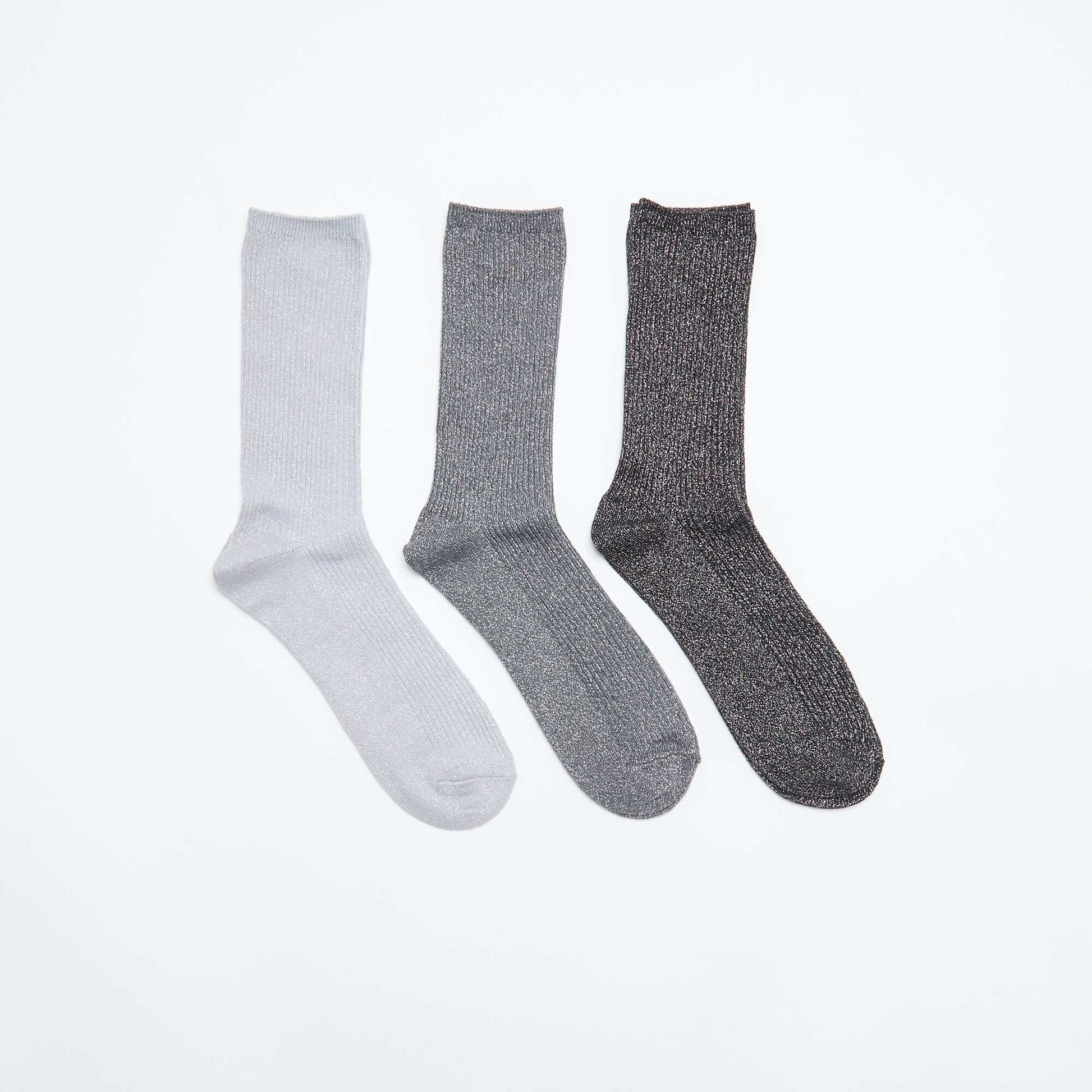 Pack of 3 pairs of glitter mid-calf socks BLACK