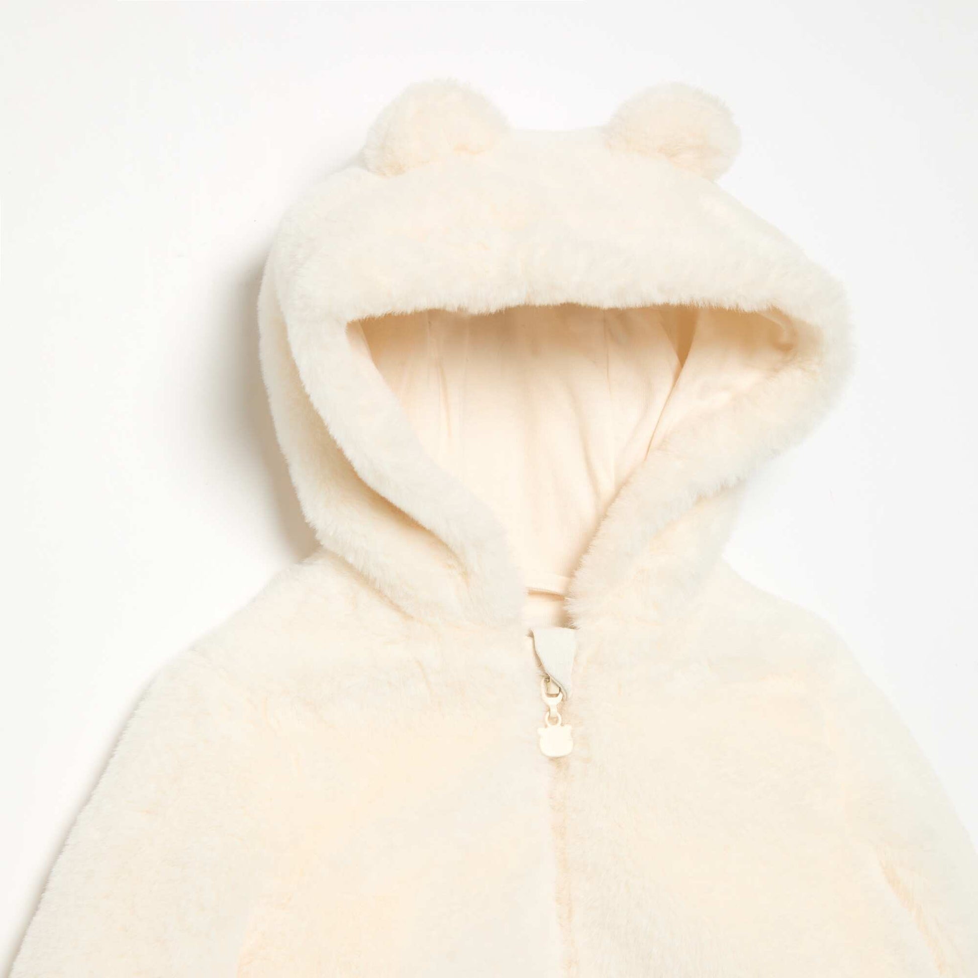 Short faux fur hooded jacket WHITE