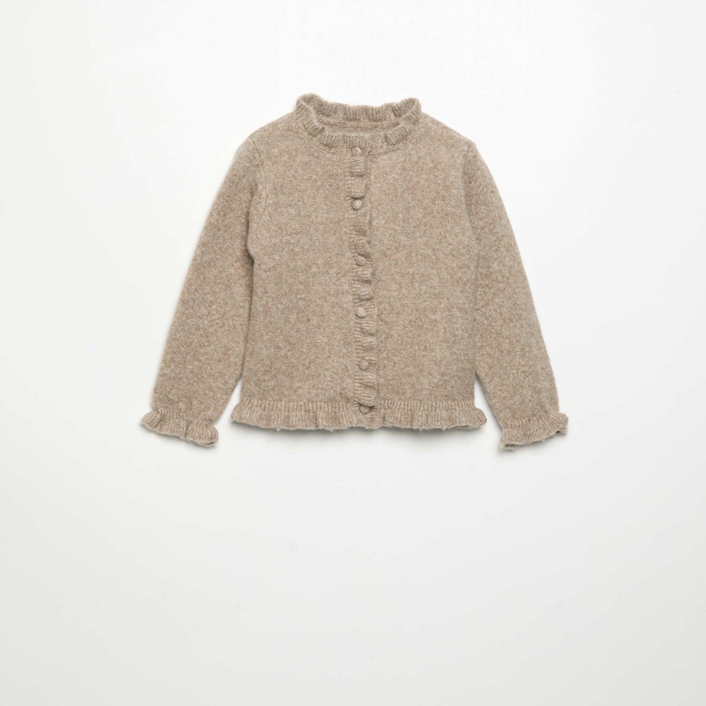 Long-sleeved cardigan with ruffles BEIGE