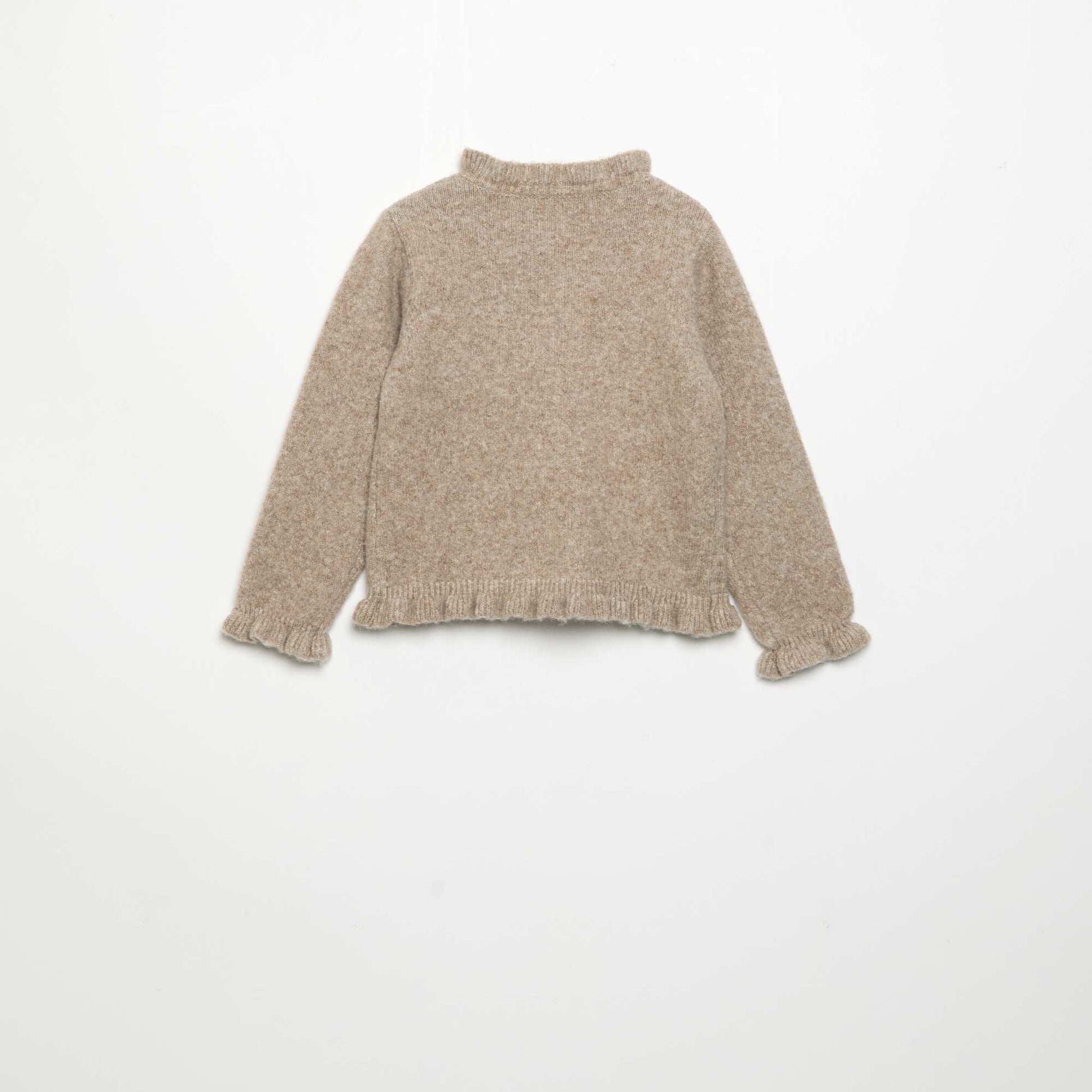 Long-sleeved cardigan with ruffles BEIGE