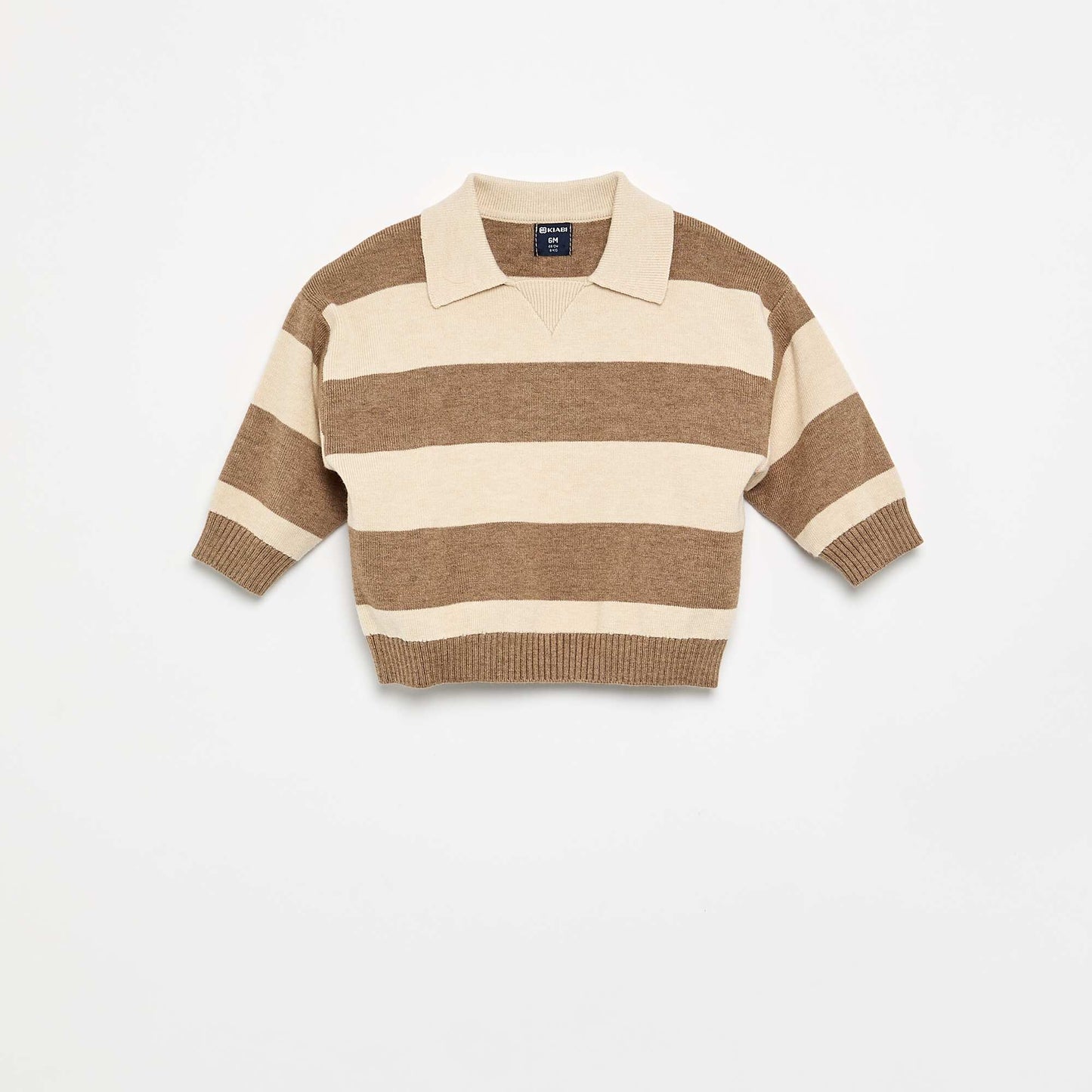 Striped long-sleeve polo sweater BEIGE