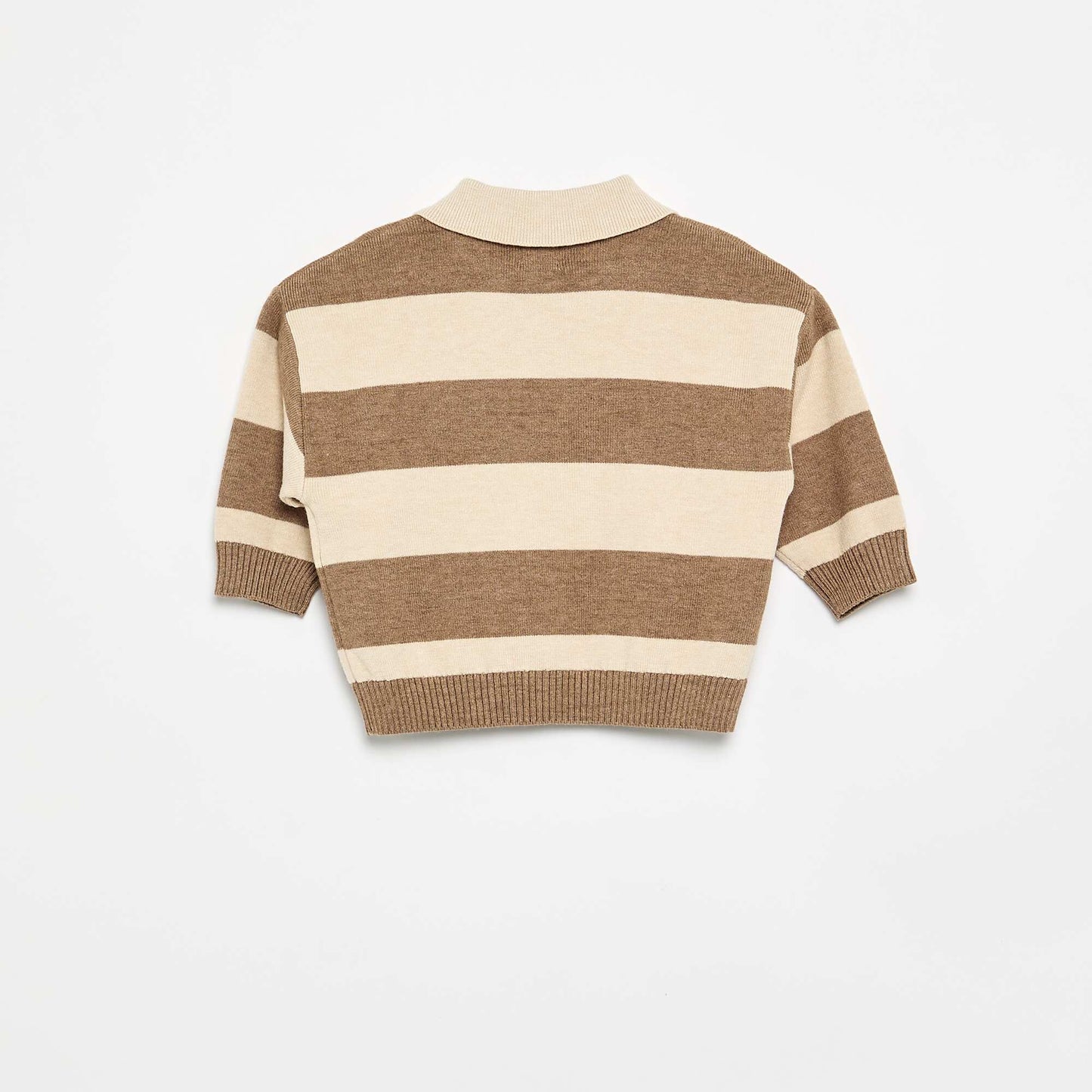 Striped long-sleeve polo sweater BEIGE