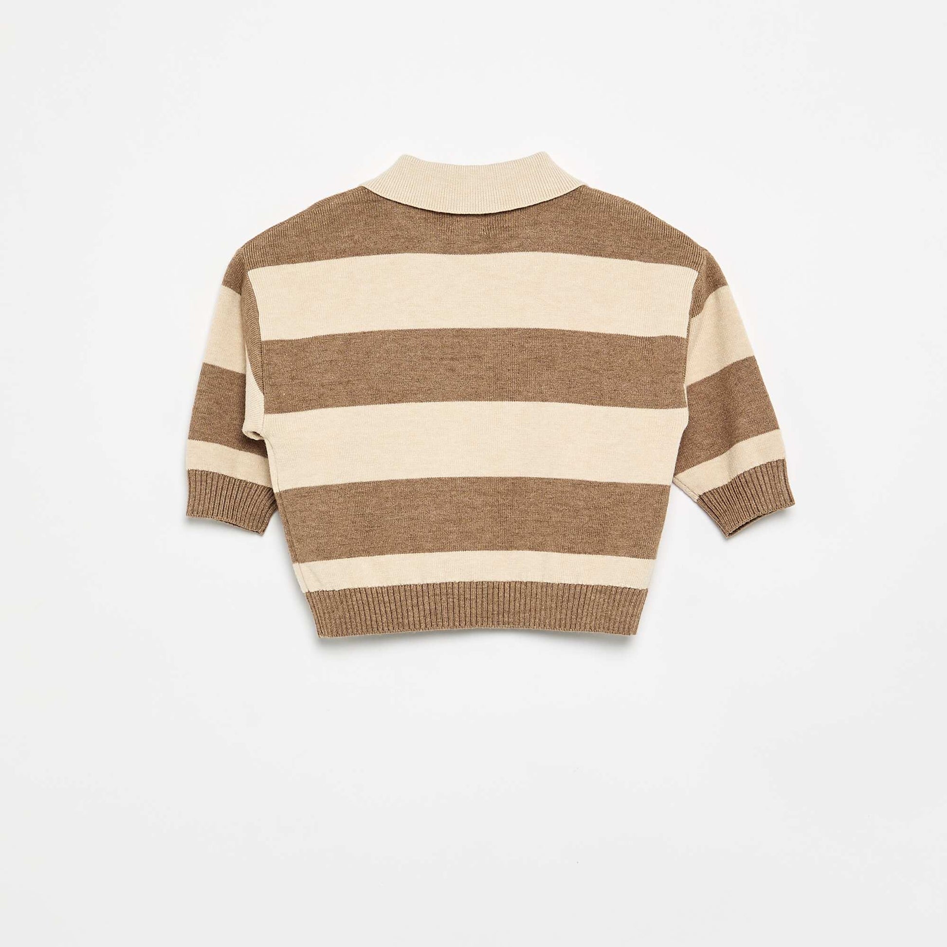 Striped long-sleeve polo sweater BEIGE