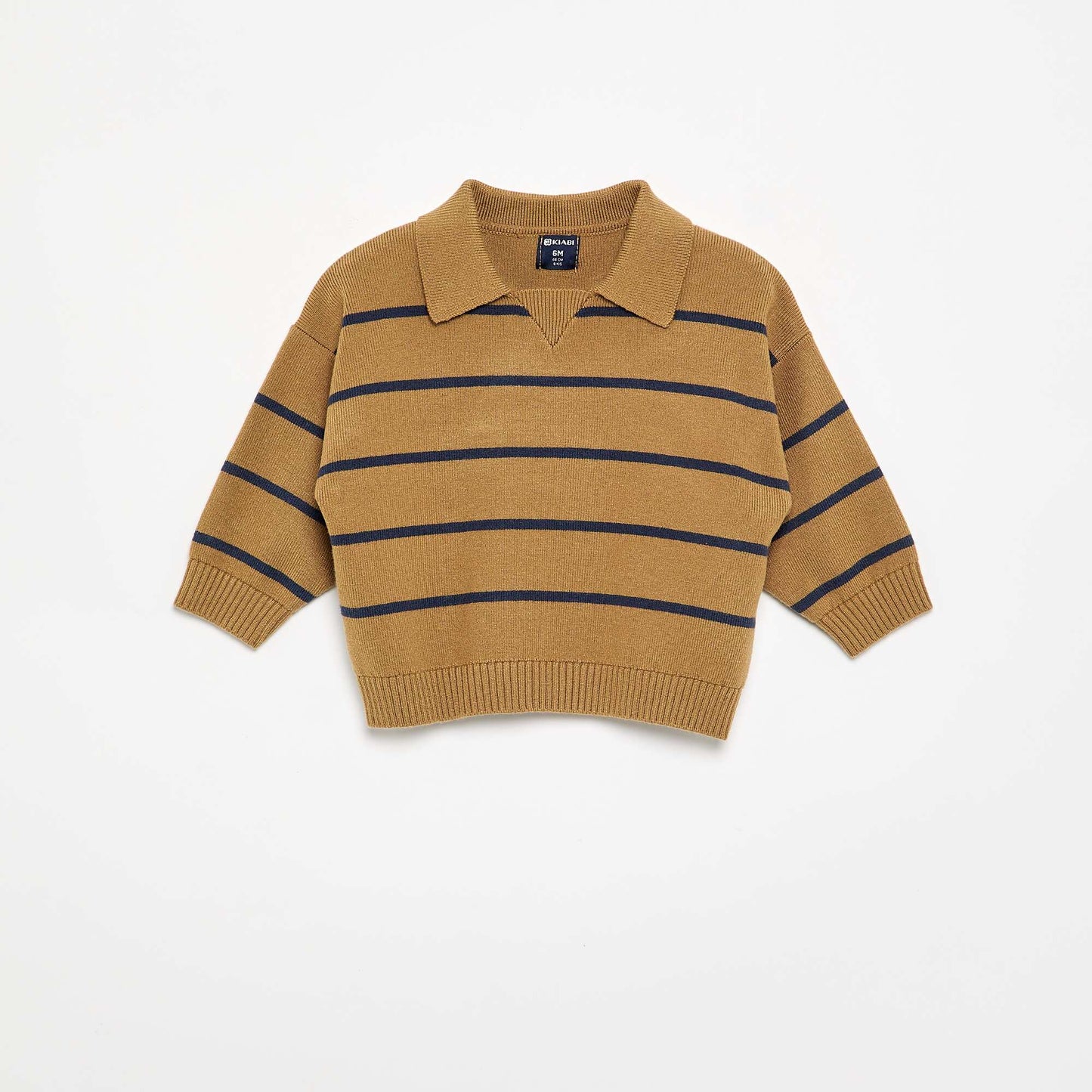 Striped long-sleeve polo sweater BEIGE