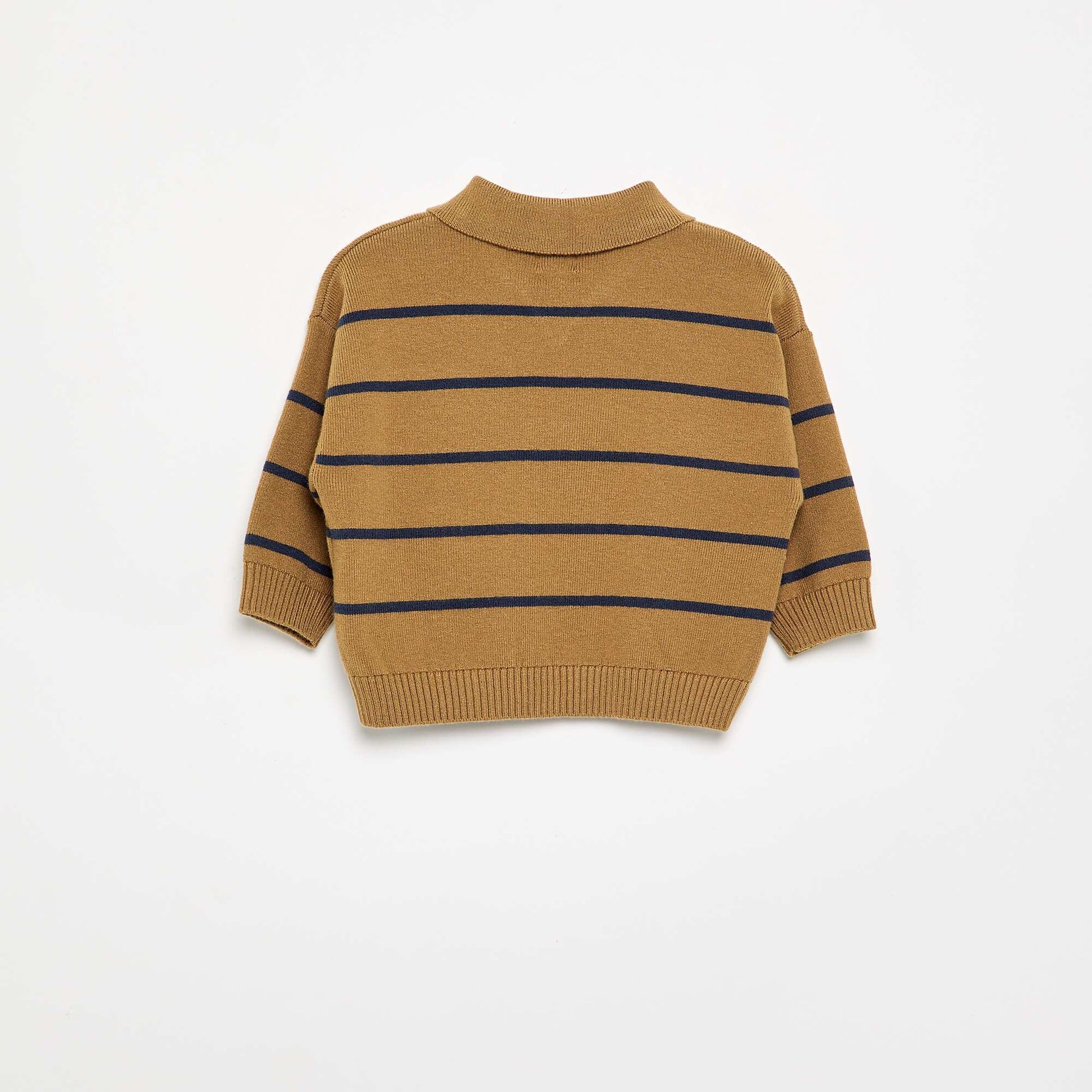 Striped long-sleeve polo sweater BEIGE