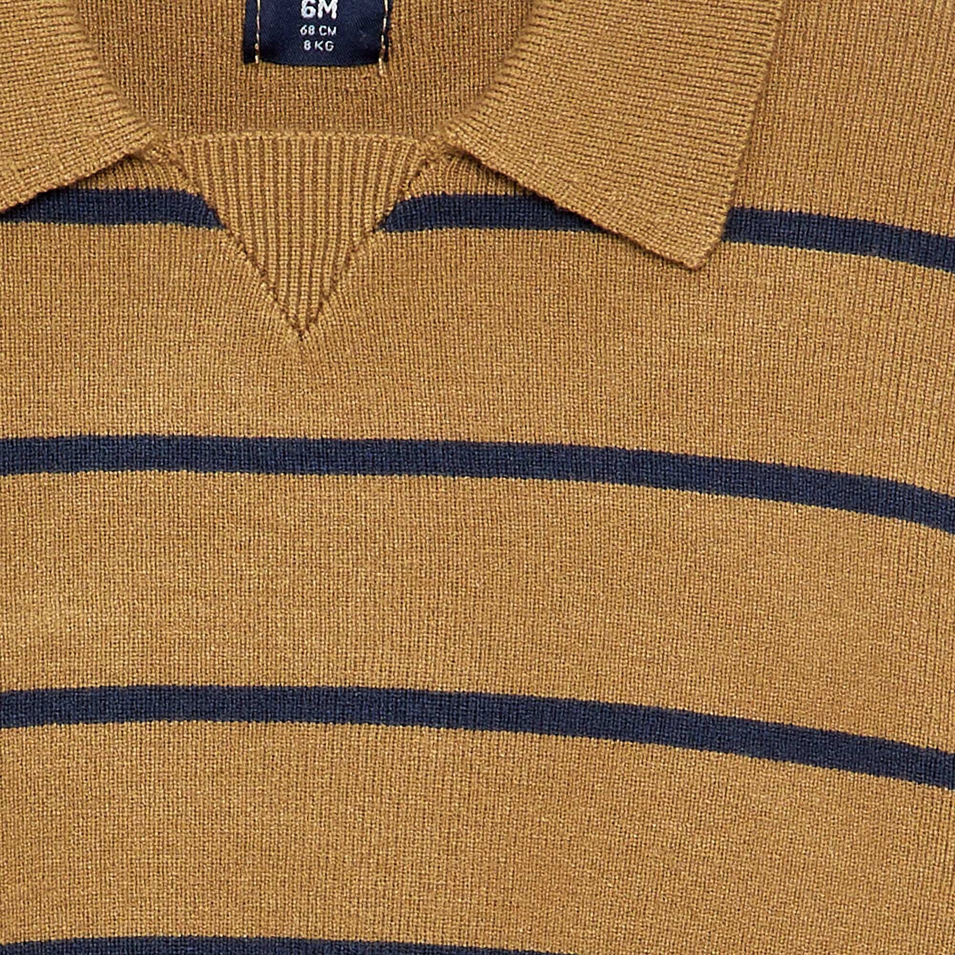 Striped long-sleeve polo sweater BEIGE