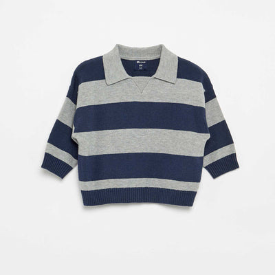 Striped long-sleeve polo sweater BLUE