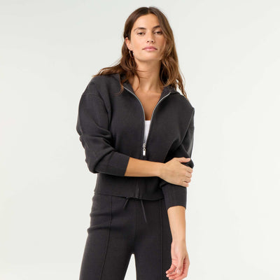 Ottoman Knit Hooded Cardigan BLACK