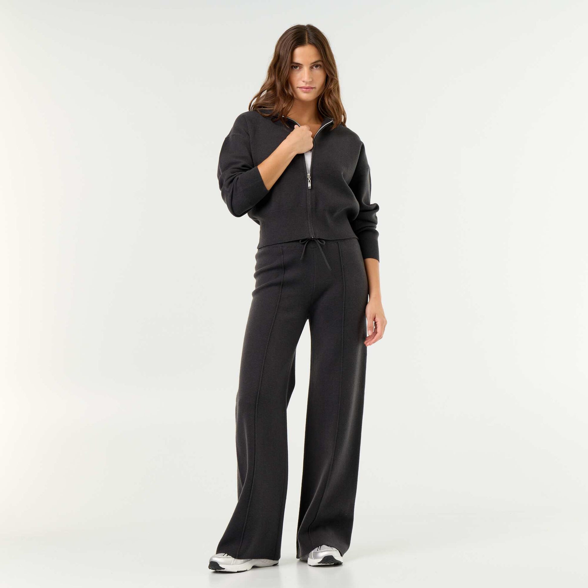 Ottoman Knit Hooded Cardigan BLACK