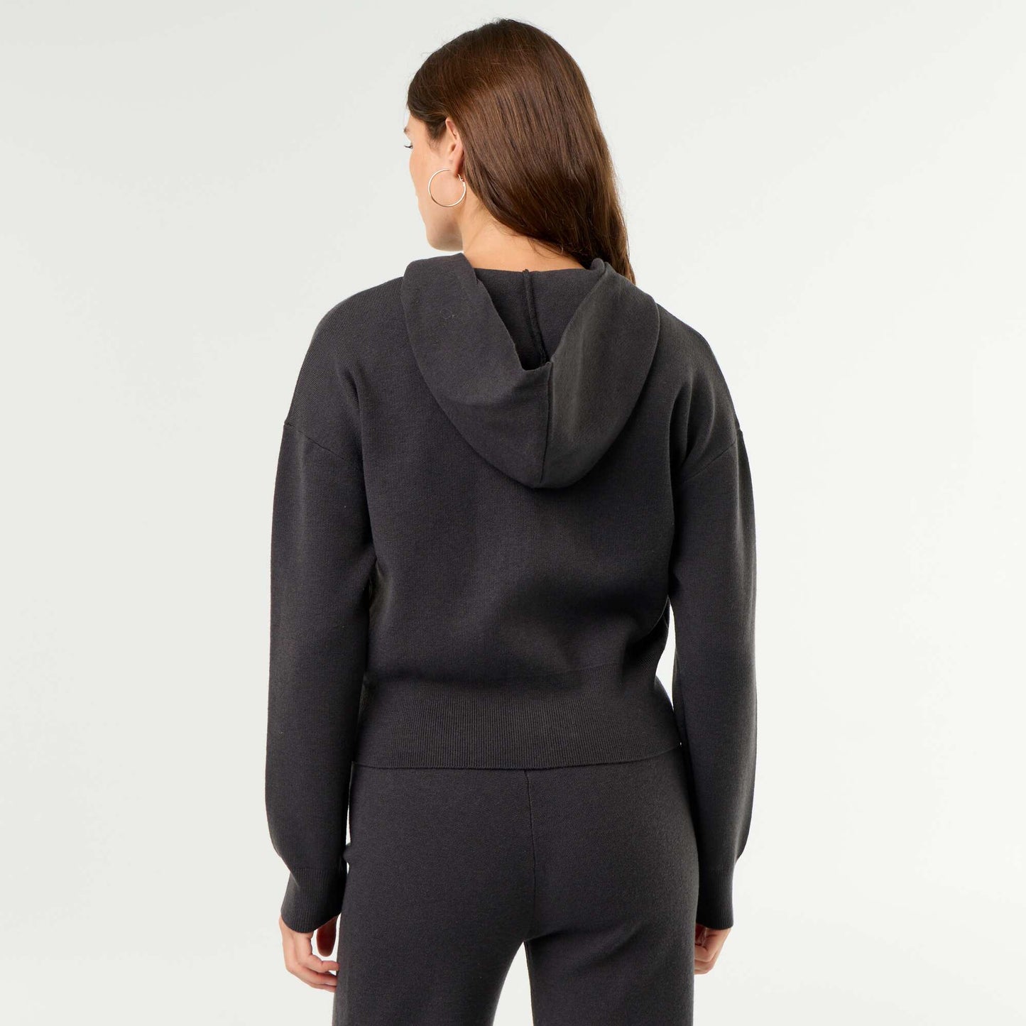 Ottoman Knit Hooded Cardigan BLACK