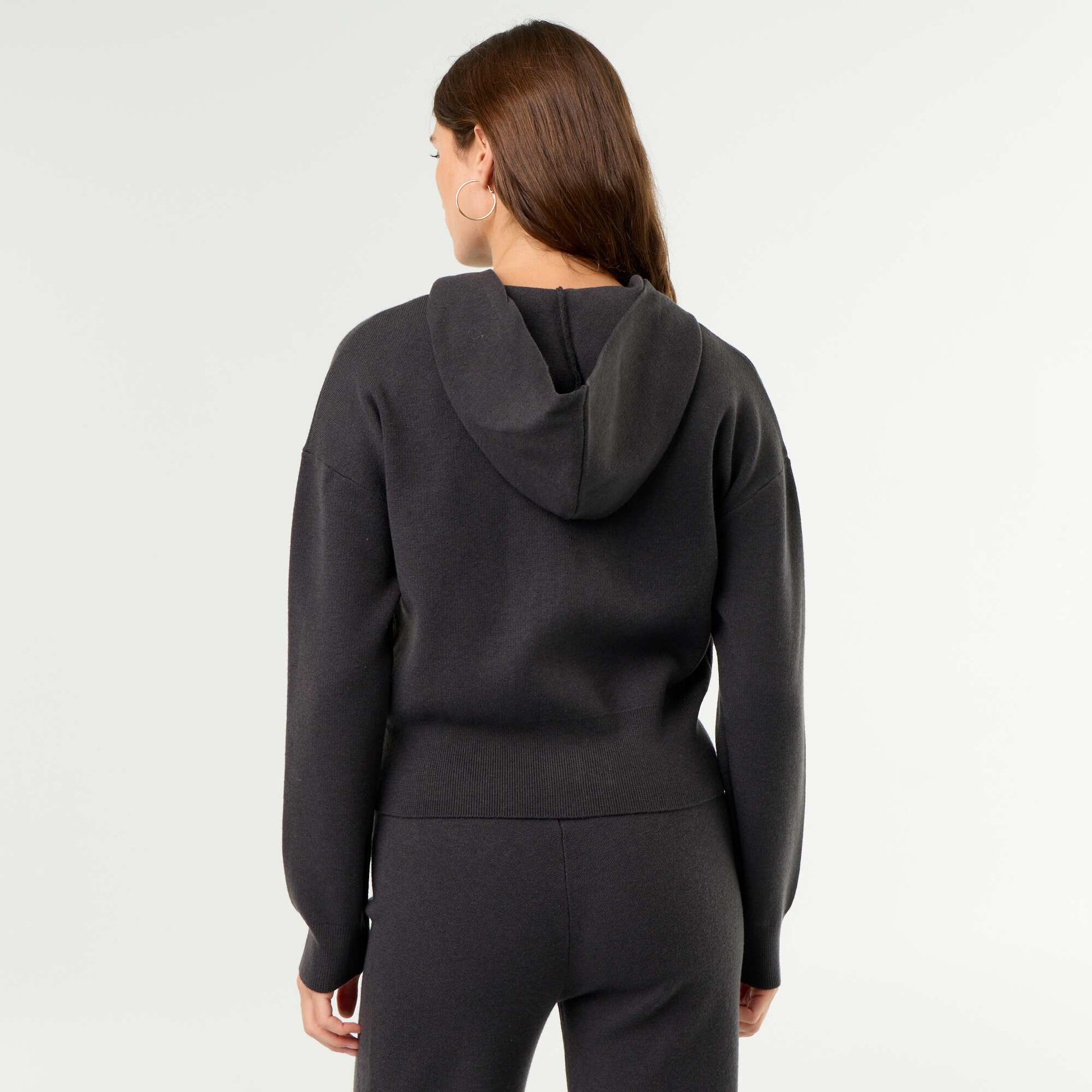 Ottoman Knit Hooded Cardigan BLACK