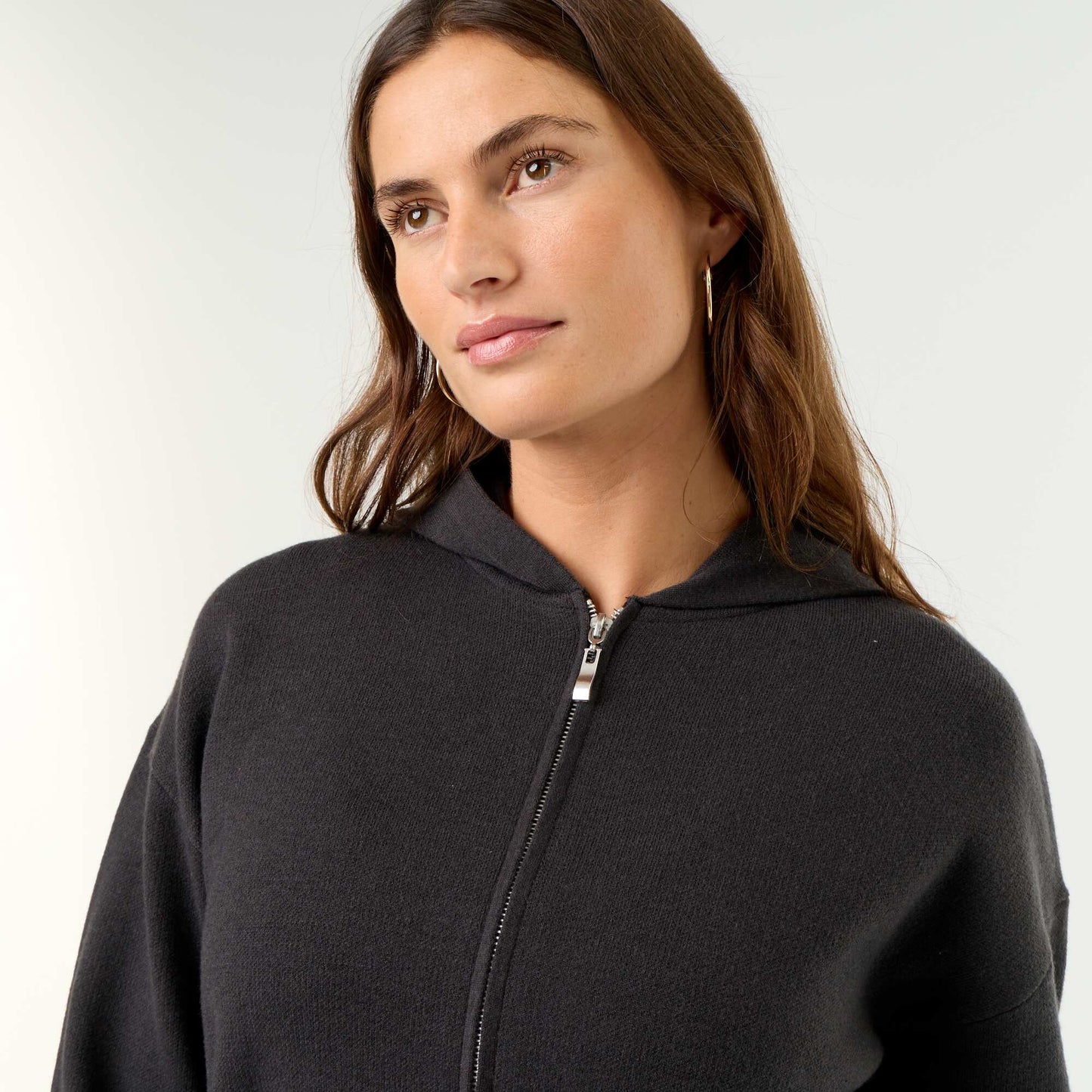 Ottoman Knit Hooded Cardigan BLACK