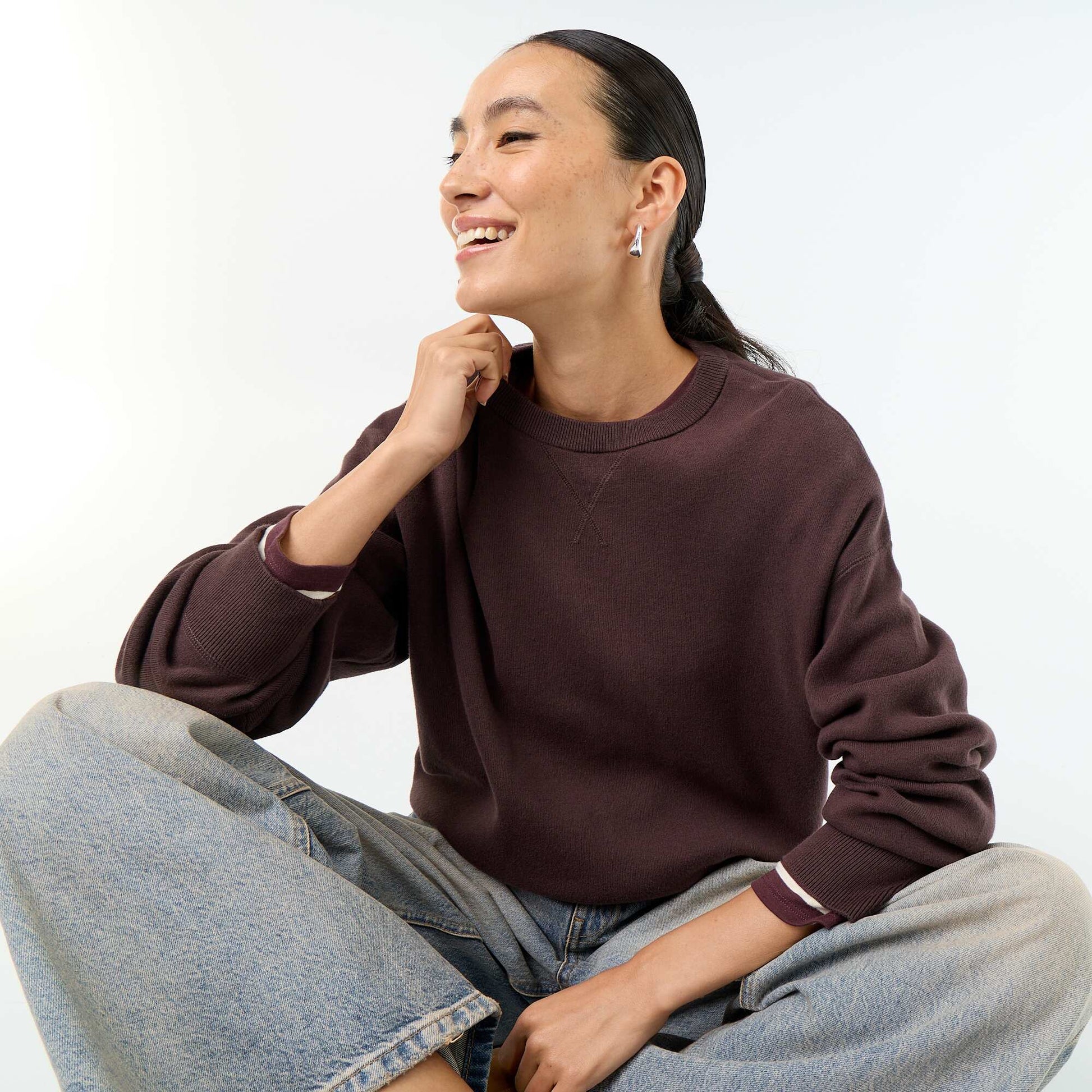 Colorful thick cotton sweater BROWN