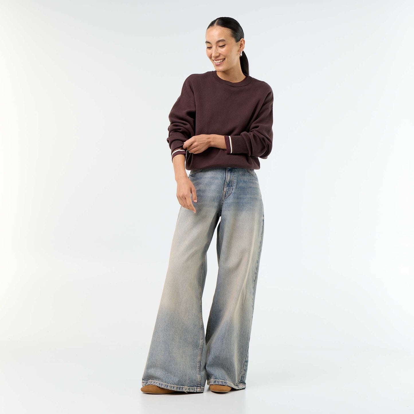 Colorful thick cotton sweater BROWN