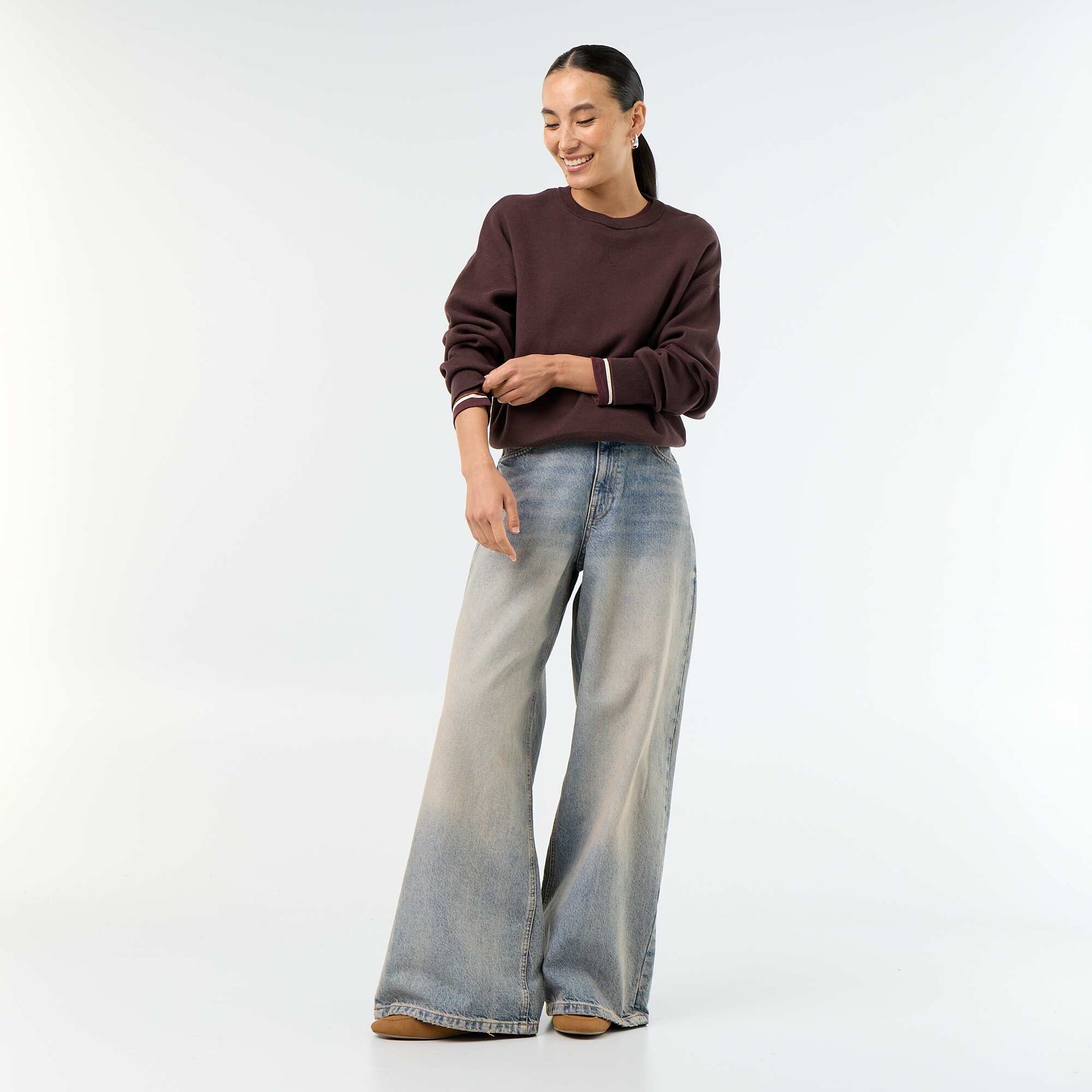 Colorful thick cotton sweater BROWN