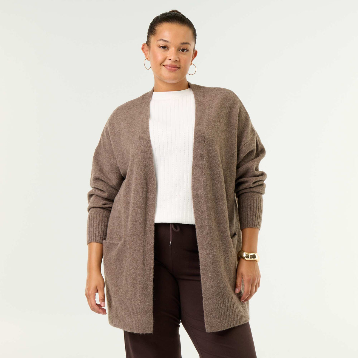 Long Open Cardigan BROWN
