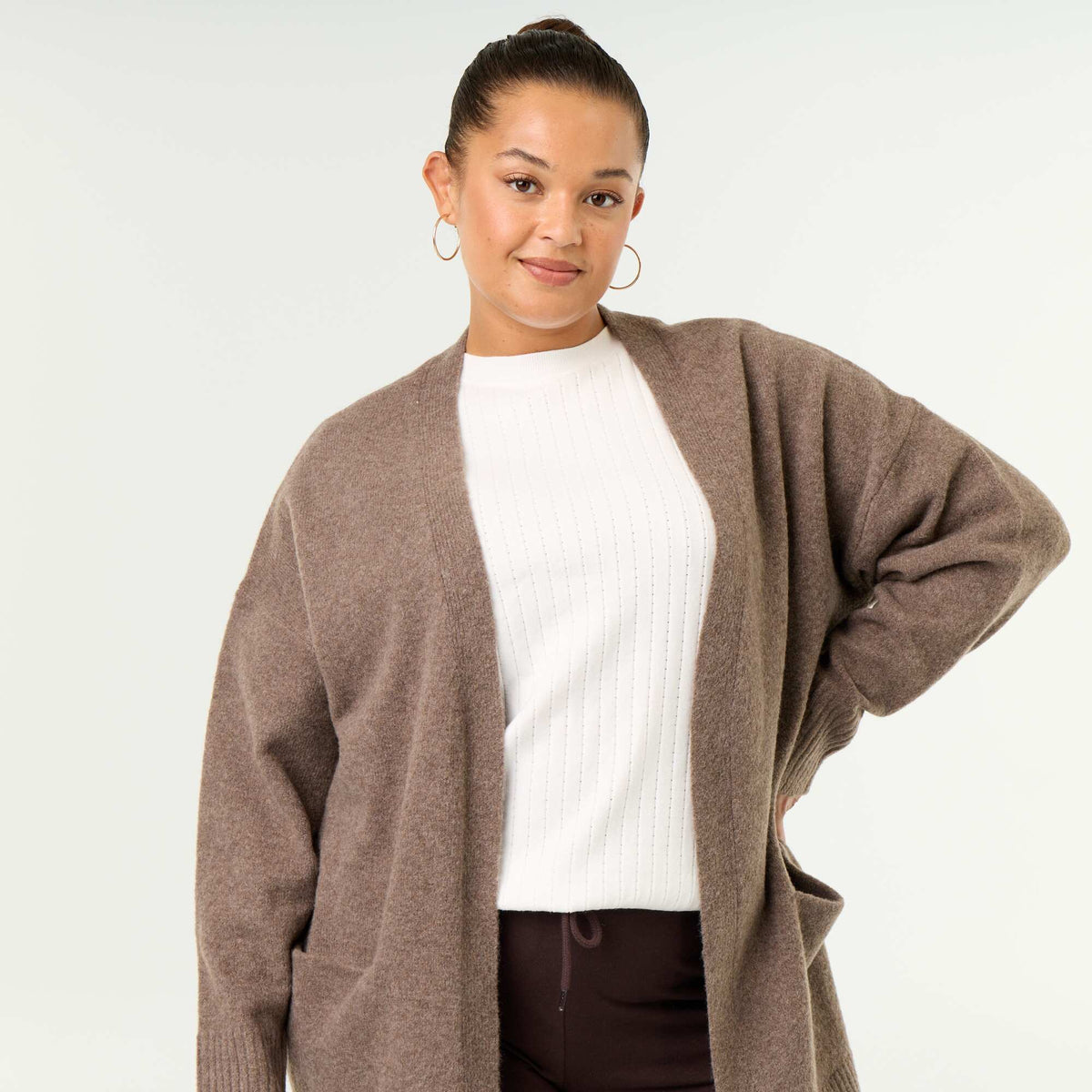 Long Open Cardigan BROWN