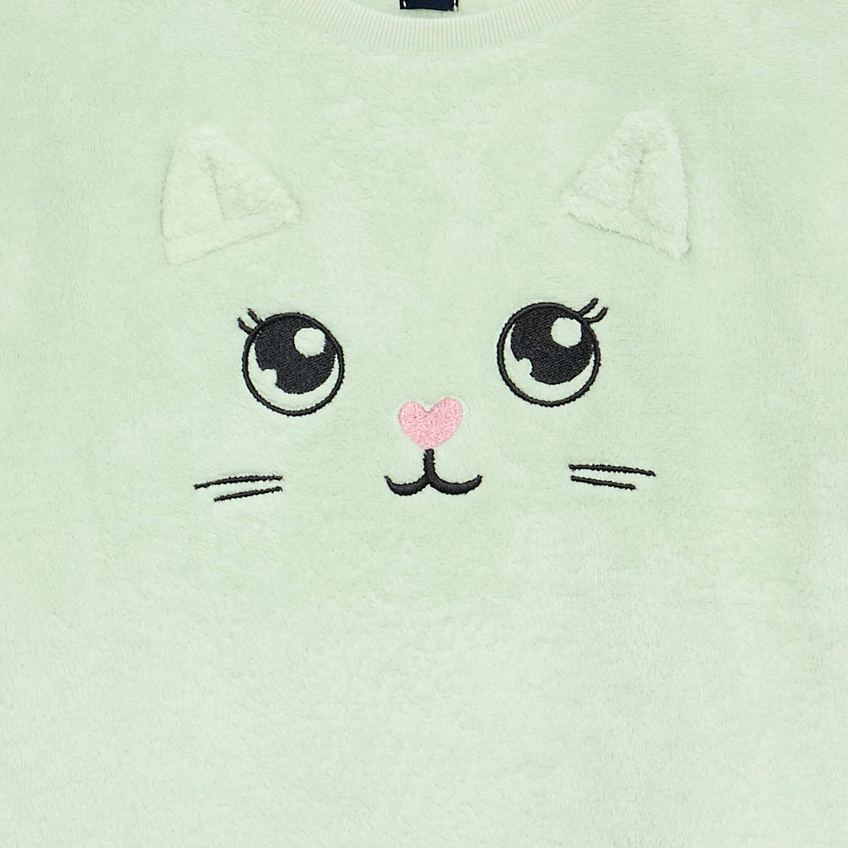 მყუდრო მარჯნისფერი ფლისის პიჟამის კომპლექტი - სვიტერი და შარვალი მწვანე