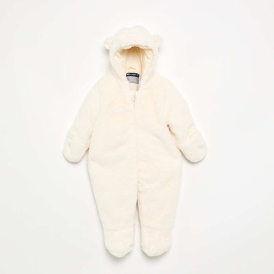 Faux Fur Pilot Jumpsuit WHITE