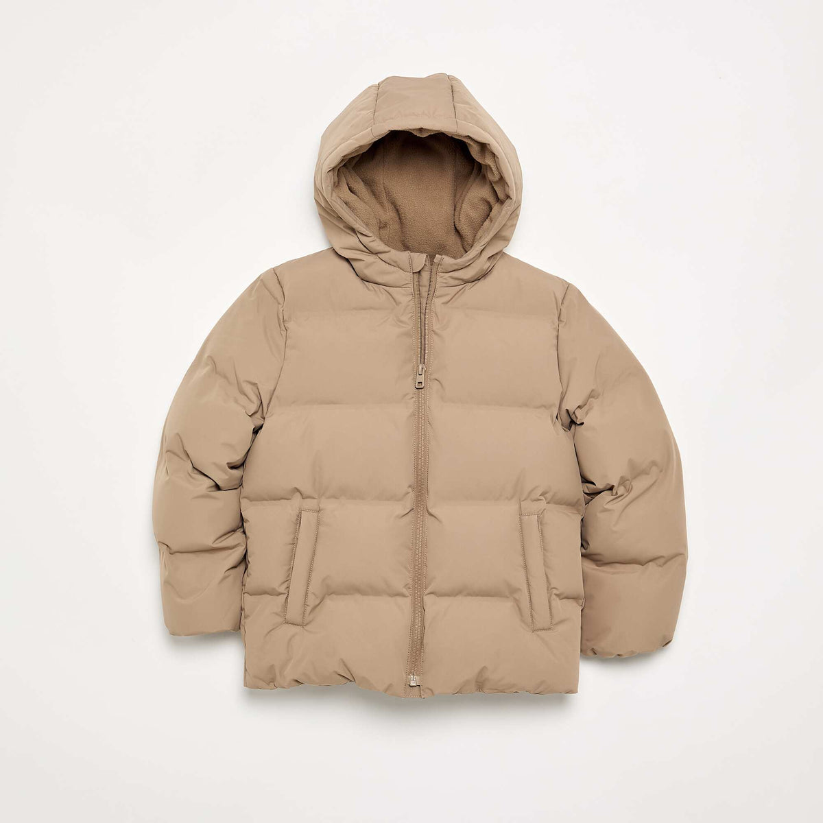 Hooded Quilted Puffer Jacket BEIGE