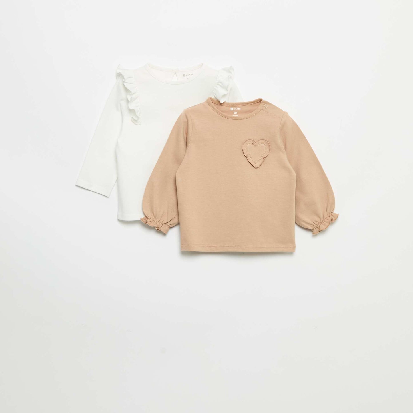 Set of 2 long-sleeved cotton jersey t-shirts WHITE