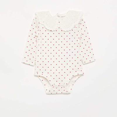 პრინტიანი ბოდე Broderie Anglaise Peter Pan Collar-თან ერთად თეთრი